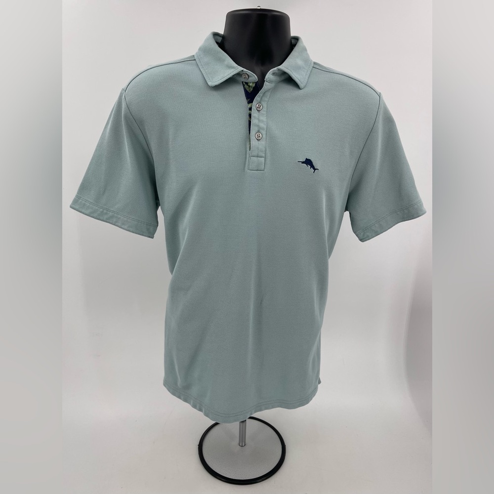 Tommy Bahama Polo Seafoam Green Island Zone Short Sleeve Floral Cuffs Men’s M